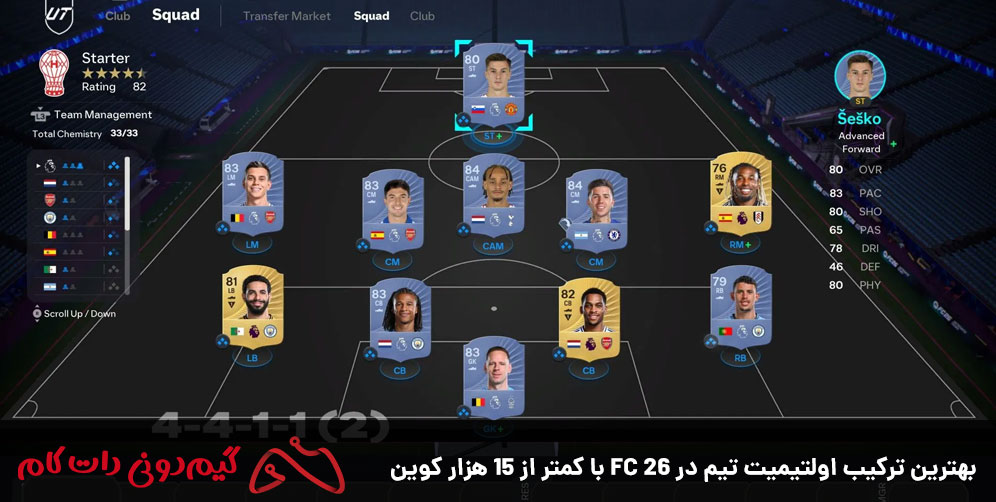 بهترین ترکیب اولتیمیت تیم در FC 26 با کمتر از 15 هزار کوین