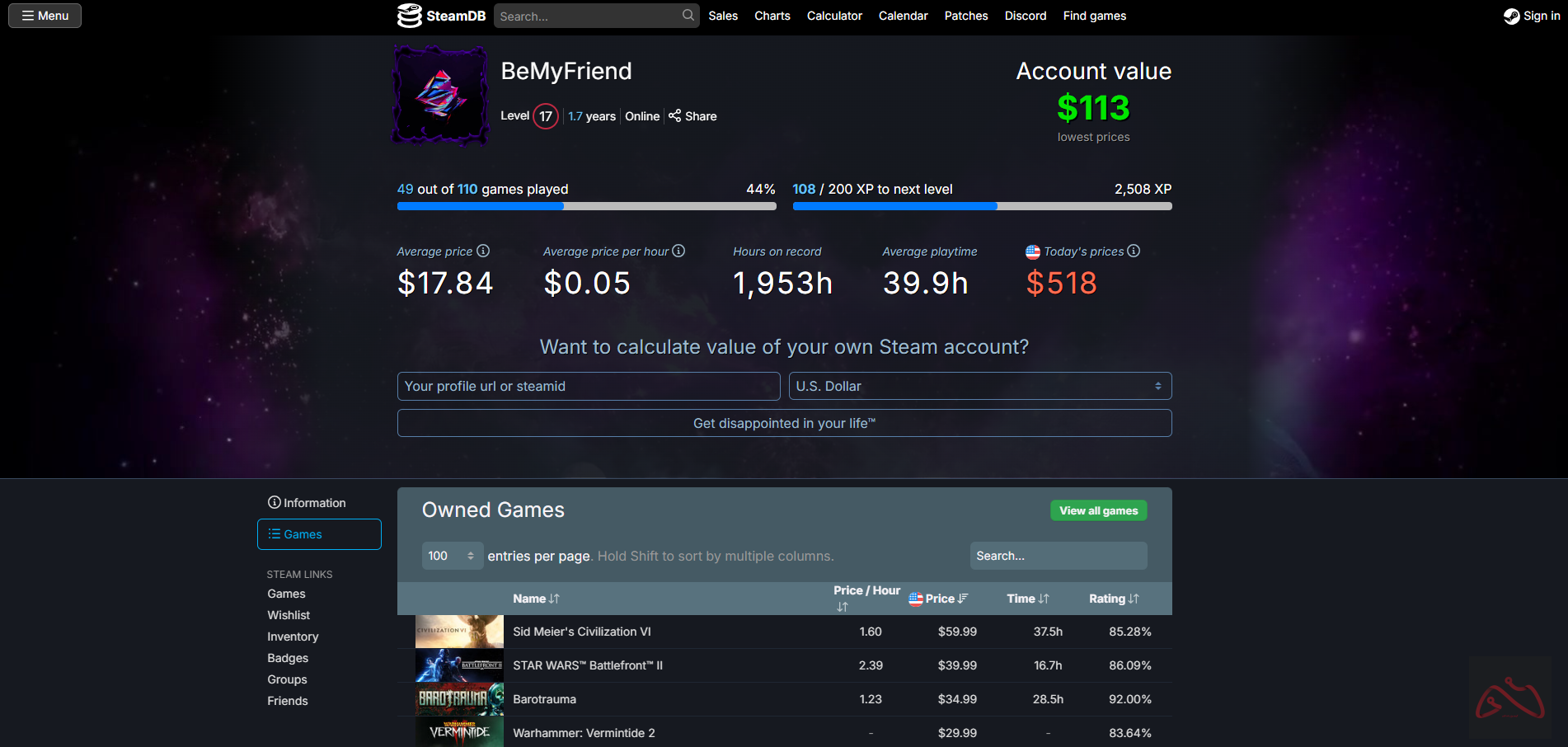 اکانت استیم لول 17 با کلی بازی