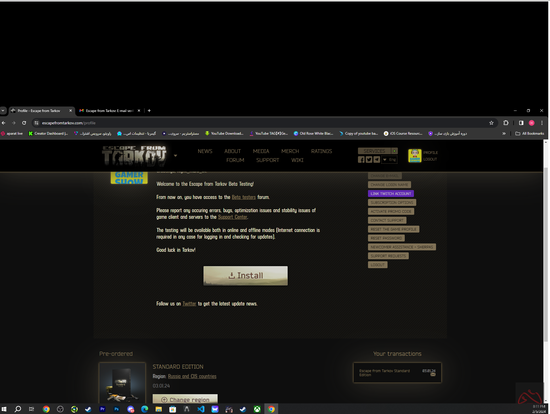 اکانت تارکوف (Tarkov) ریجن روسیه