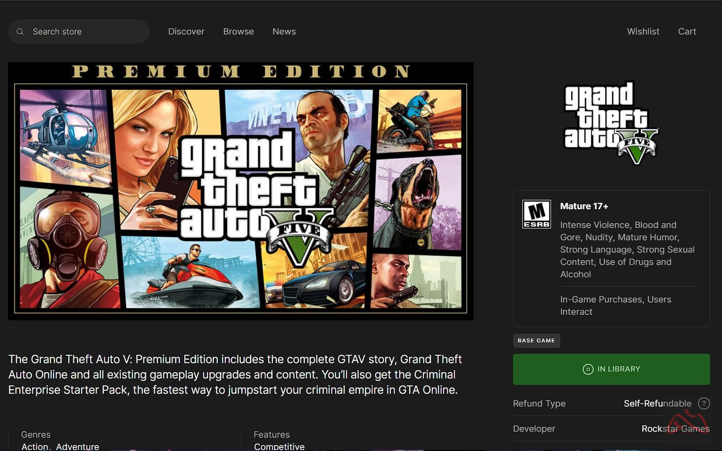 اکانت اپیک گیمز GTA V Premium Edition (نسخه پریمیوم)