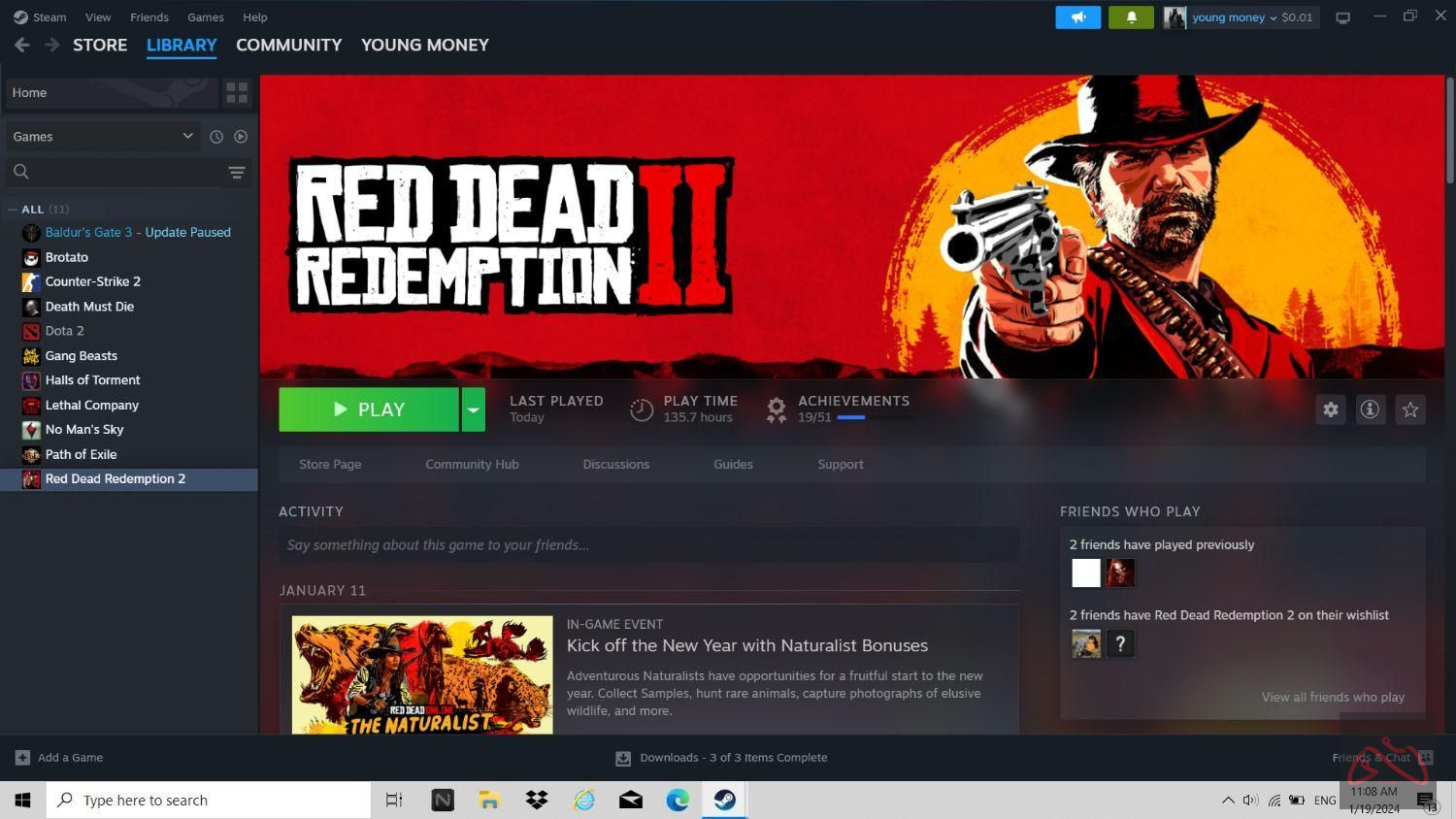 اکانت استیم Red Dead 2 & Baldurs Gate 3 و 3 بازی دیگر