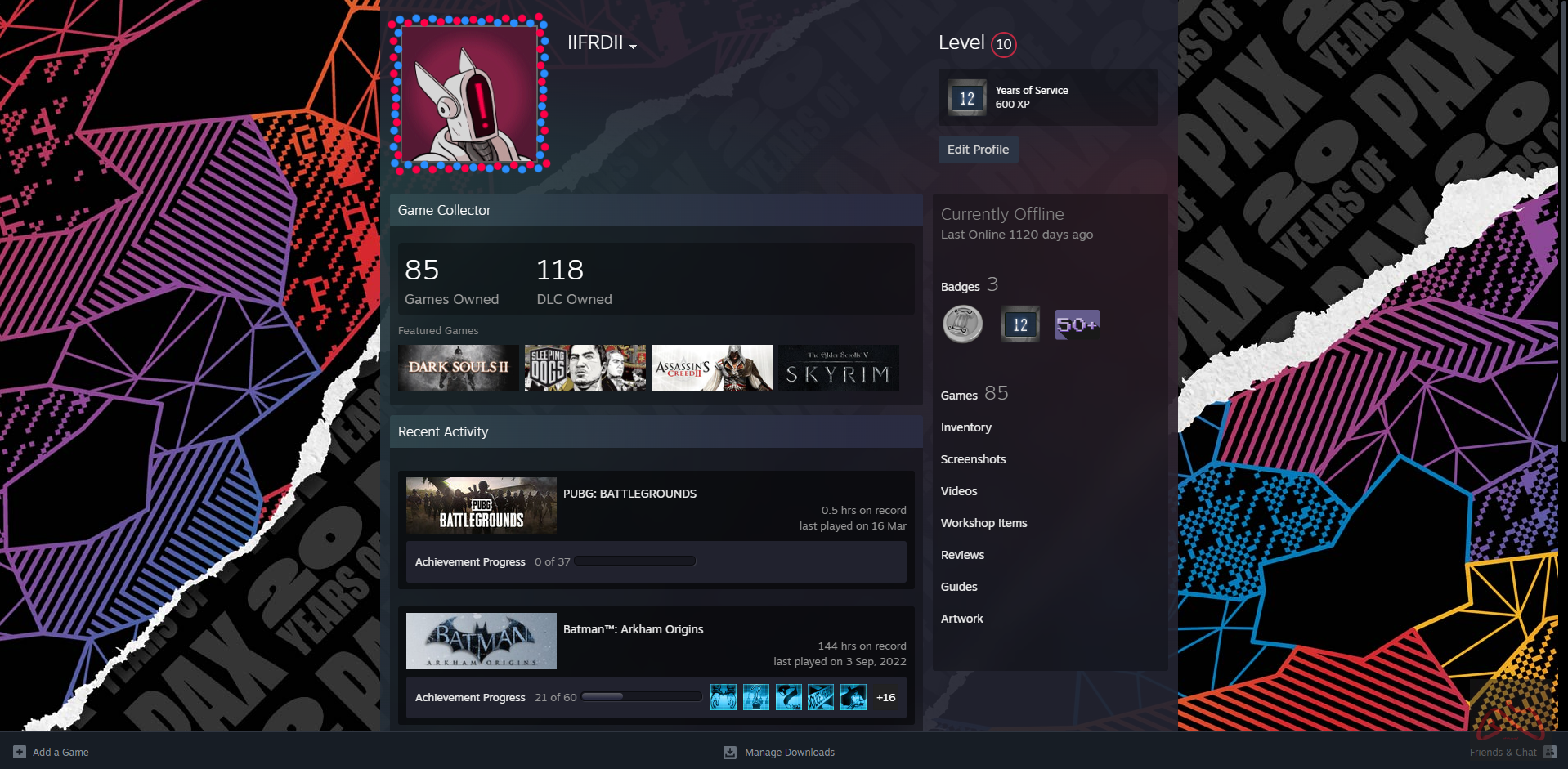 اکانت 12 ساله استیم دارای 85 بازی