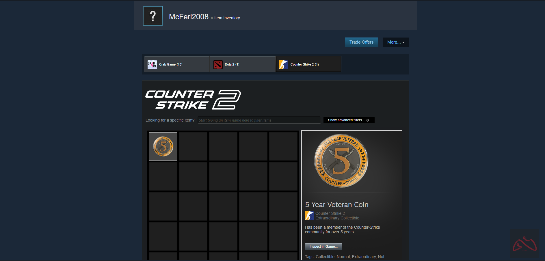 اکنت دارای کوین 5 سال مناسب پرایم کردن کانتر استرایک 2