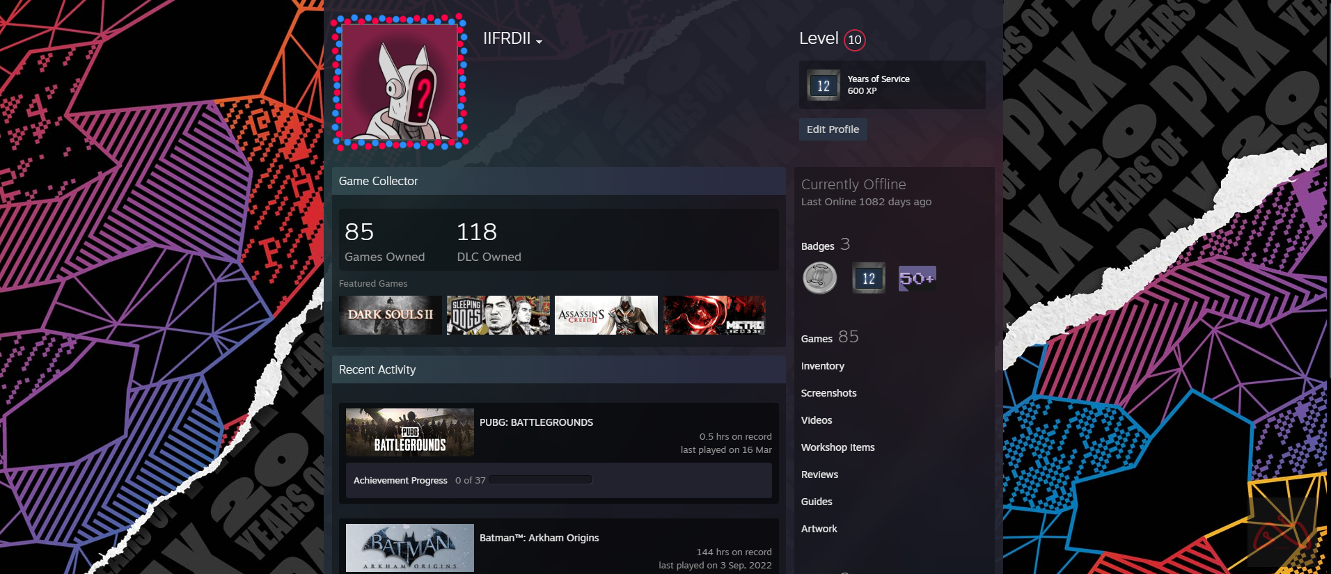 اکانت 12 ساله استیم دارای 85 بازی