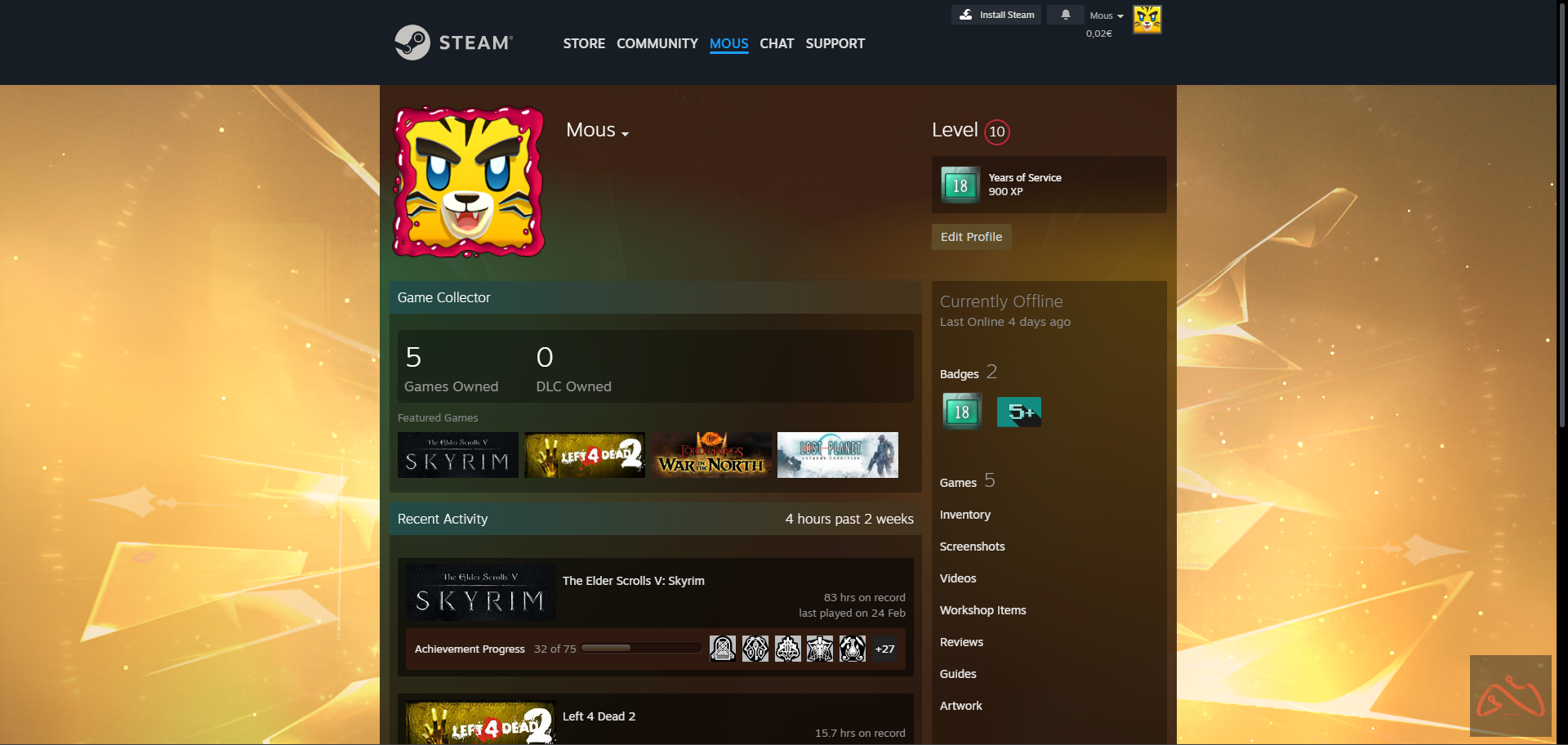 اکانت 18 ساله لول 10 استیم دارای 5 بازی